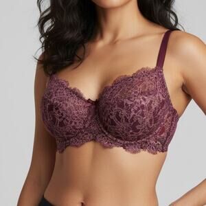 Victoria’s Secret Dream Angels Wicked Unlined Uplift Bra Burgundy Lace 34DD Sexy